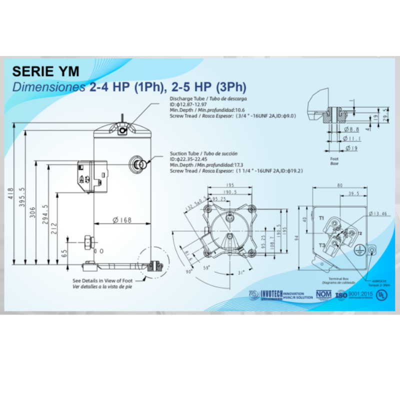 COMPRESOR SCROLL MEDIA TEMP R/404/R507 4 HP 208-230/1PH/60HZ POR AIRE SOLDER