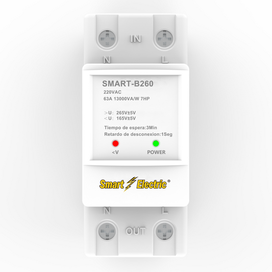 Protector de Voltaje en Riel DIN 220V – 13000VA/63A | Rango 165–265VAC | Retraso 3 Min