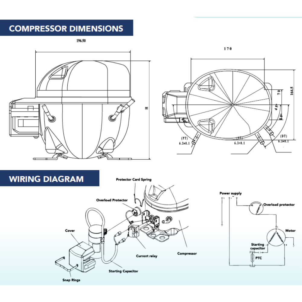 REFRIGERATION COMPRESSOR - R134A - 1/2 HP