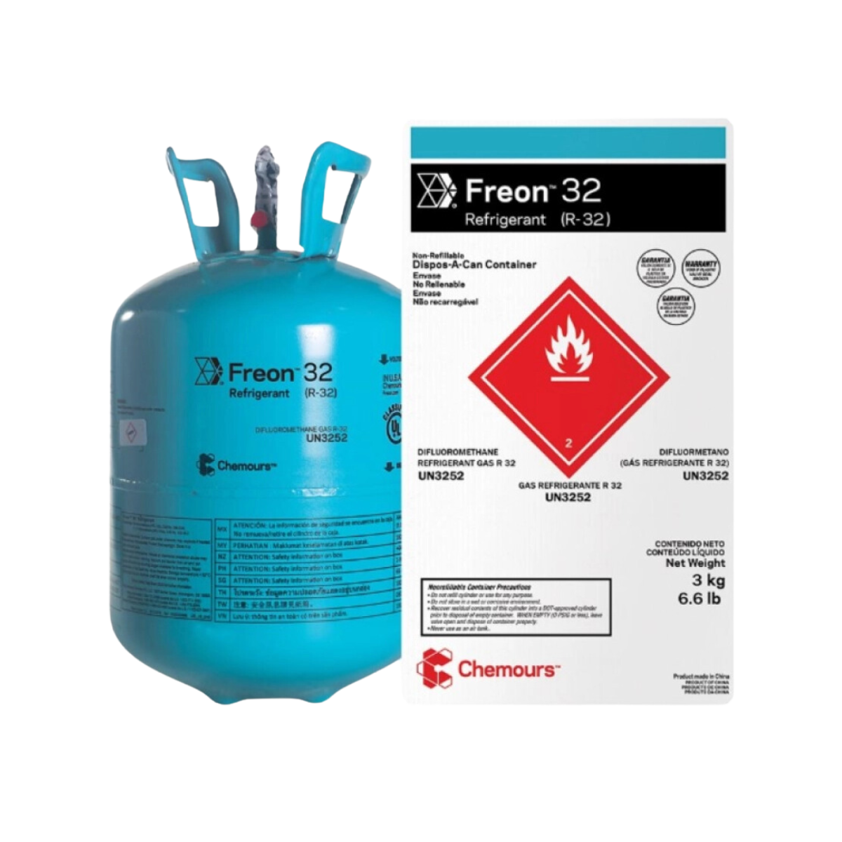 REFRIGERANTE FREON (R-32) 3KG/6.6LB CHEMOURS-DUPONT
