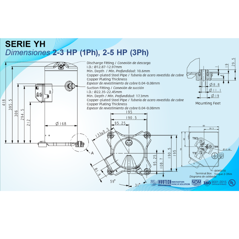 COMPRESOR SCROLL A/C R410A 3.5 HP 208-230/1PH/60HZ POR AIRE SOLDER