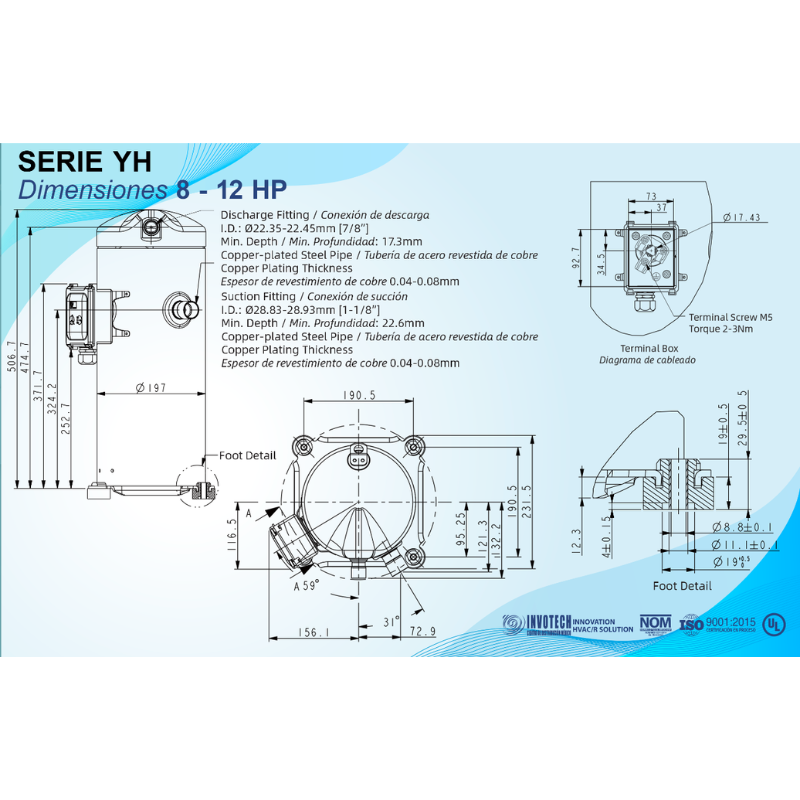 COMPRESOR SCROLL A/C R410A 8 HP 208-230/3PH/60HZ POR AIRE SOLDER