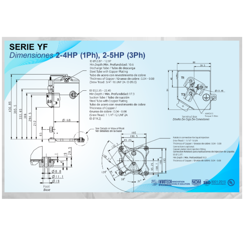 COMPRESOR SCROLL BAJA TEMP R/404/R507 5 HP 208-230/1PH/60HZ INYECCION DE LIQUIDO SOLDER