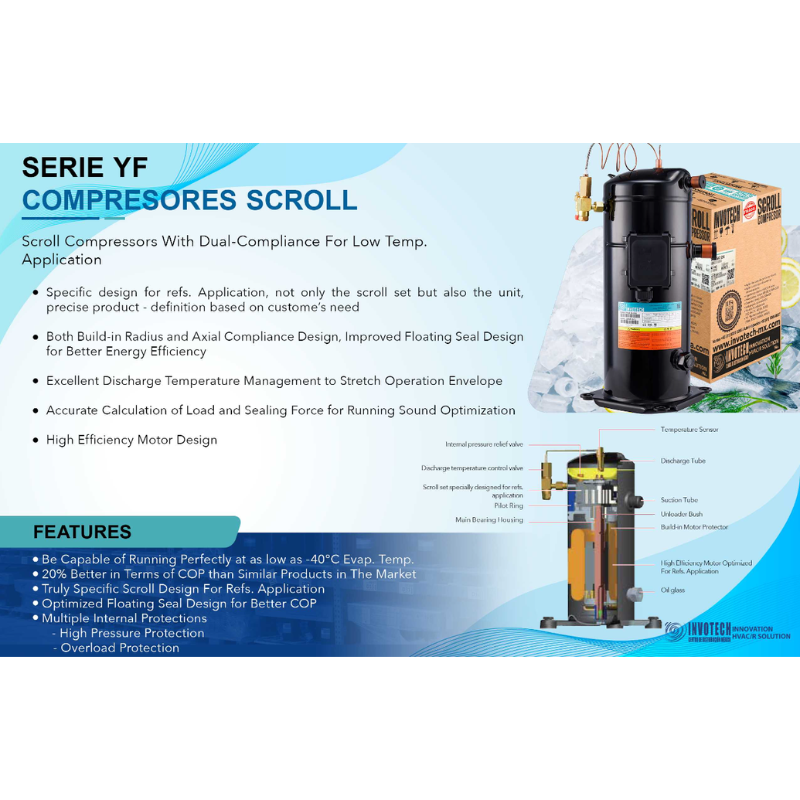 COMPRESOR SCROLL BAJA TEMP R/404/R507 5 HP 208-230/1PH/60HZ INYECCION DE LIQUIDO SOLDER