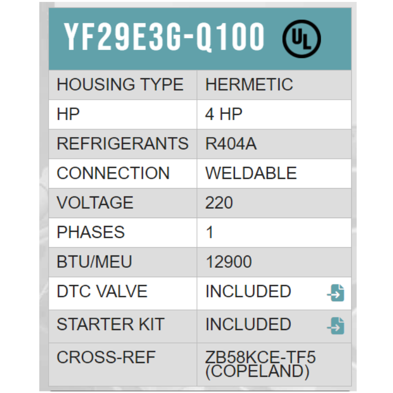 COMPRESOR SCROLL BAJA TEMP R/404/R507 4 HP 208-230/1PH/60HZ INYECCION DE LIQUIDO SOLDER