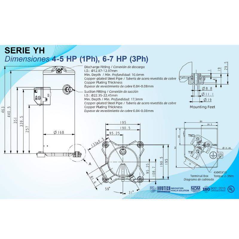COMPRESOR SCROLL A/C R410A 4.5 HP 208-230/3PH/60HZ POR AIRE SOLDER