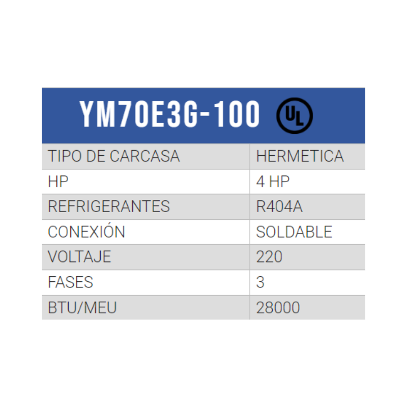 COMPRESOR SCROLL MEDIA TEMP R/404/R507 4 HP 208-230/1PH/60HZ POR AIRE SOLDER