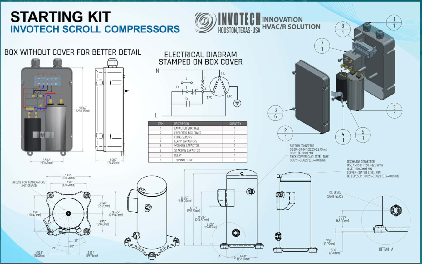 COMPRESOR SCROLL BAJA TEMP R/404/R507 3 HP 208-230/1PH/60HZ INYECCION DE LIQUIDO SOLDER