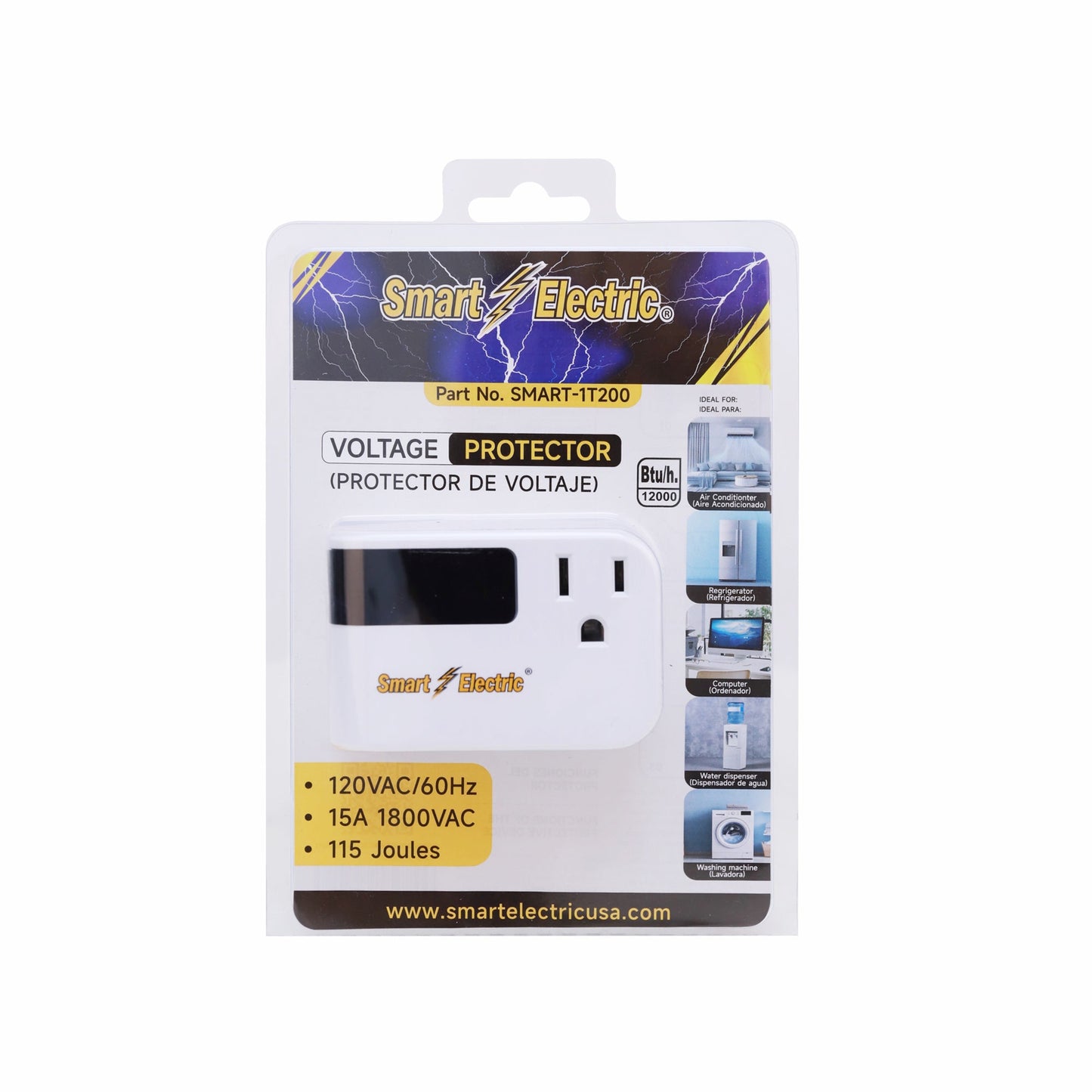 Protector de Voltaje Enchufable 120V – 1800VA/15A | 115 Joules | Rango 85–135VAC | Retraso 3–4 Min