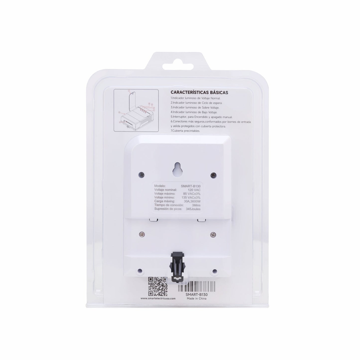 Protector de Voltaje 120V – 3600VA/30A | 345 Joules | Rango 85–135VAC | Retraso 3–4 Min