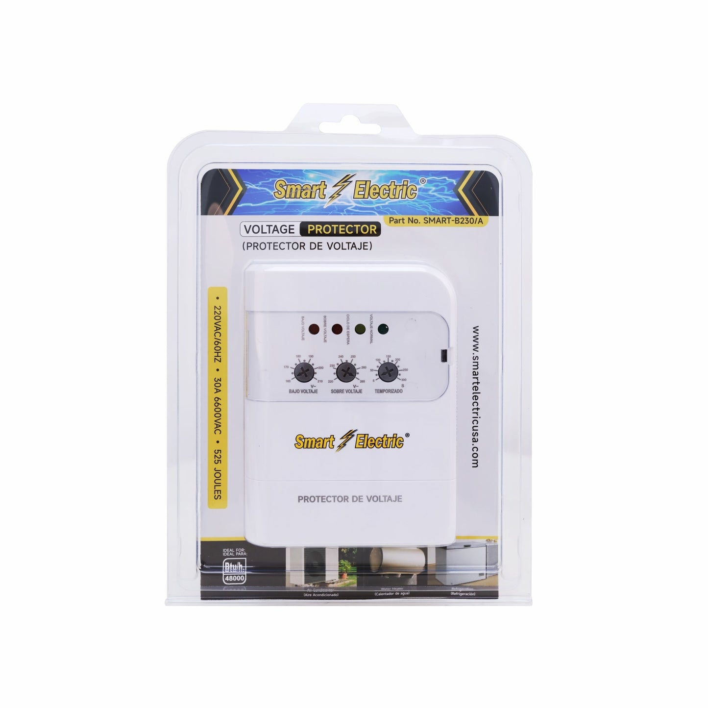 Protector de Voltaje Ajustable 220V – 6600VA/30A | 525 Joules | Rango 165–265VAC | Retraso 5–300 Seg